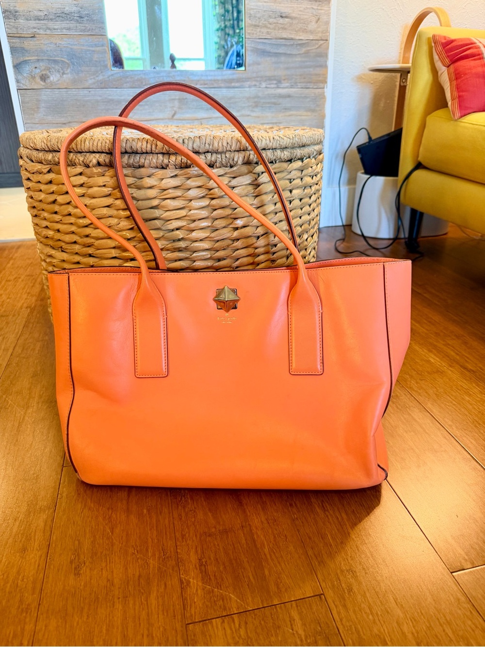 Kate Spade Bright Coral Leather Tote Bag - Women Bags